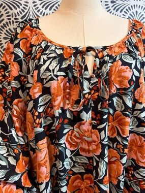 Ellos Floral Boho Peasant Tassel Blouse